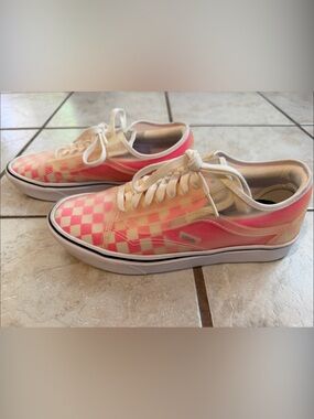 Vans Pink and Cream Checkerboard Old Skool Sneakers